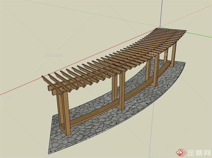 现代传统风格木质廊架设计SU模型[原创]