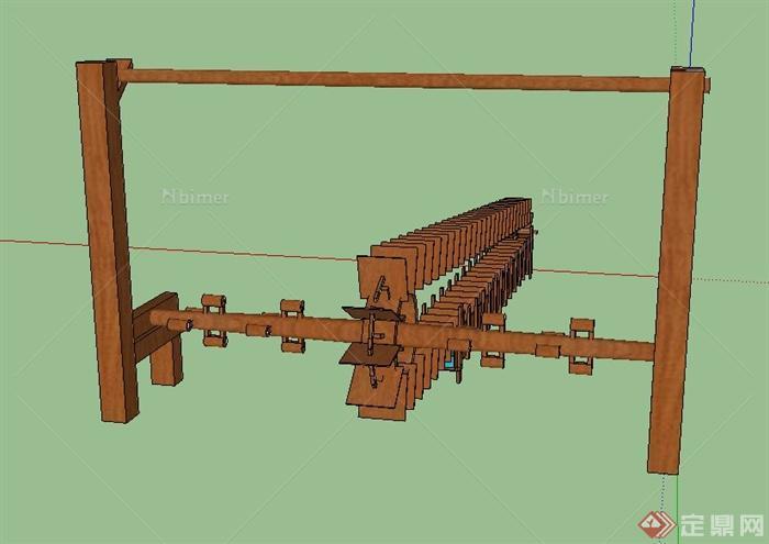 木质水车设计SU模型