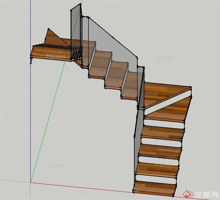 建筑节点玻璃木质旋转楼梯设计SU模型