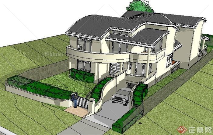 某现代风格私人别墅住宅建筑设计su模型