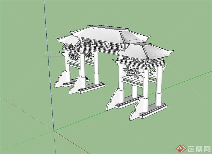 中国古典中式大门设计su模型[原创]