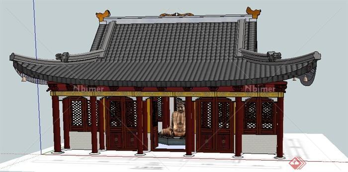 古典中式风格寺庙殿堂建筑设计su模型[原创]