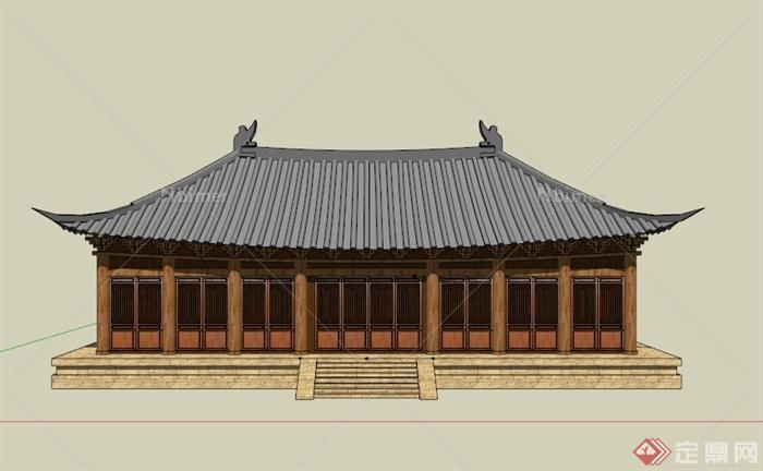 古典中式全木住宅建筑设计SU模型[原创]