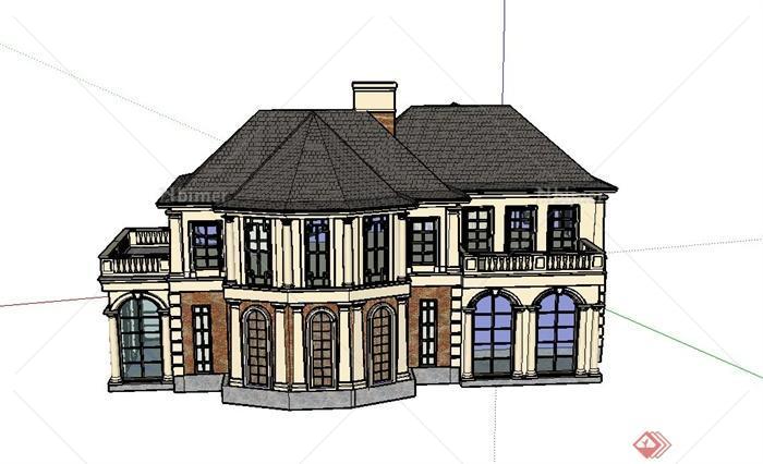 某欧式两层组合别墅建筑设计SU模型