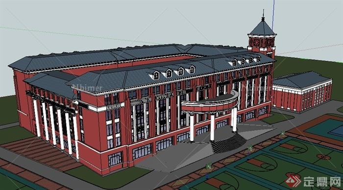 欧式风格教育学校整体建筑设计su模型