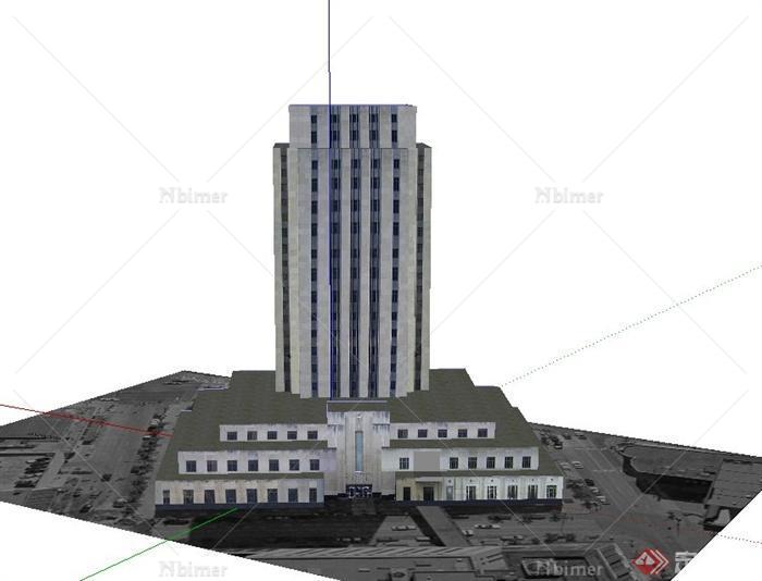 现代某高层市政厅大楼建筑设计SU模型