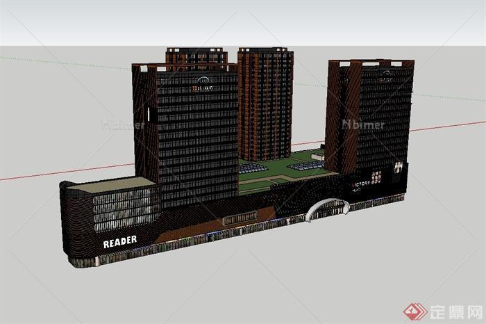 某现代风格完整详细的高层商业住宅建筑SU模型[原