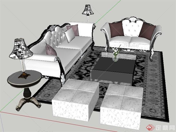 室内装饰一组欧式沙发茶几su模型