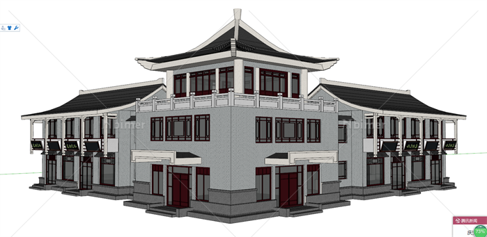 一套古典中式风格商业建筑SU模型[原创]