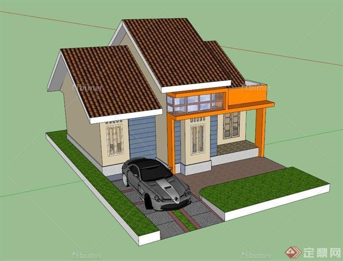 带阁楼单层住宅建筑设计SU模型