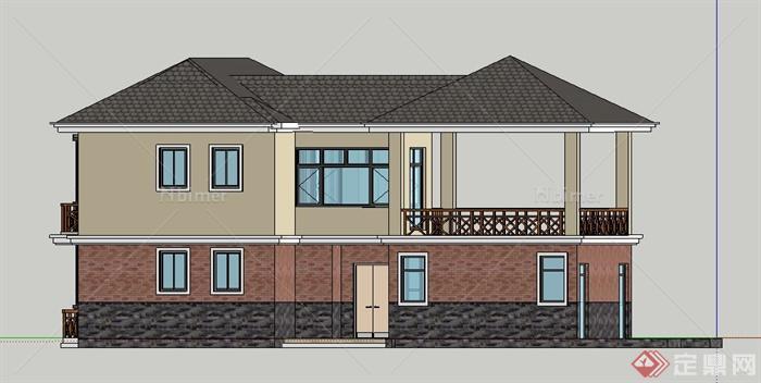 现代中式风格双层别墅住宅建筑设计su模型