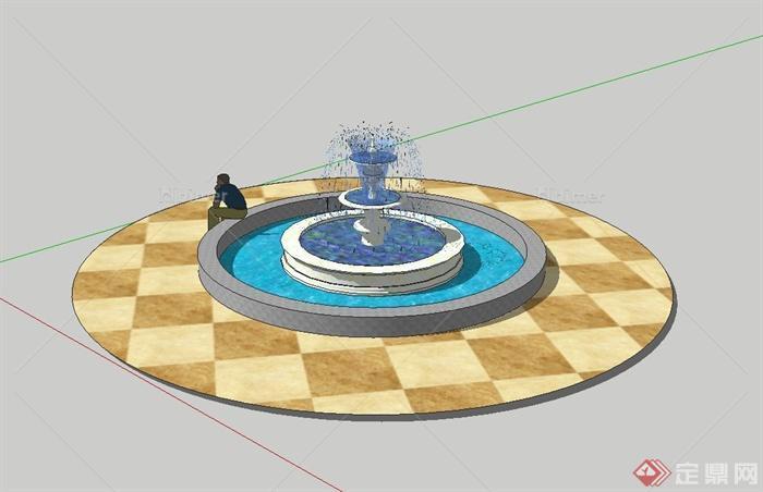 某小区圆形喷泉水池设计su模型