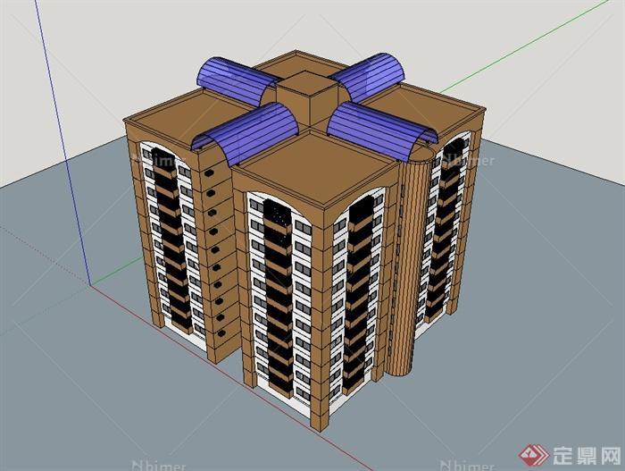 某现代风格独特造型的多层住宅楼设计su模型[原创