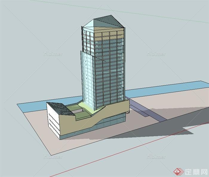 现代风格城市中心办公大楼设计SU模型[原创]