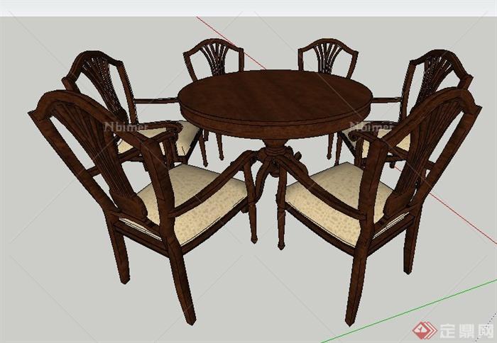 中式风格六人座圆形餐桌su模型