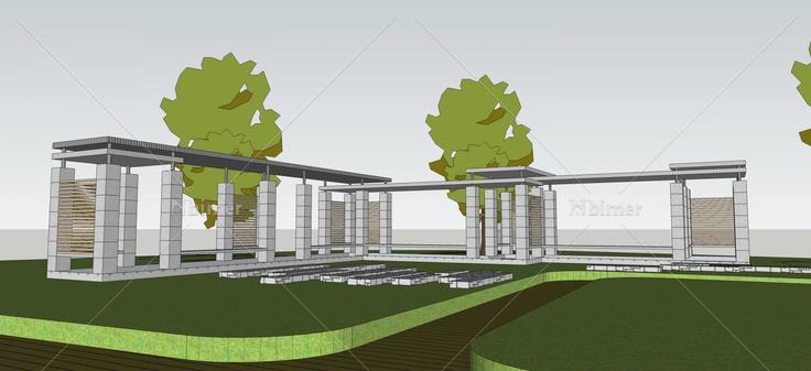 广场景观-廊架(46507)su模型下载