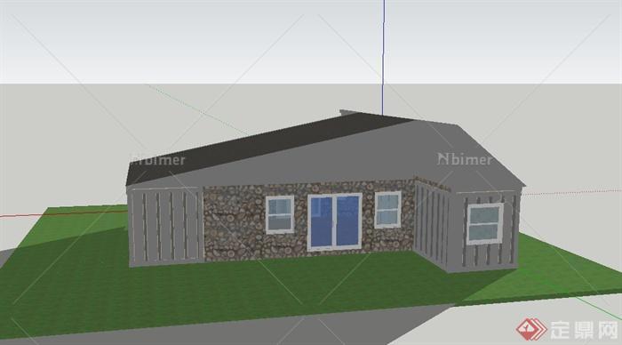 某现代郊外单层住宅小屋建筑设计SU模型