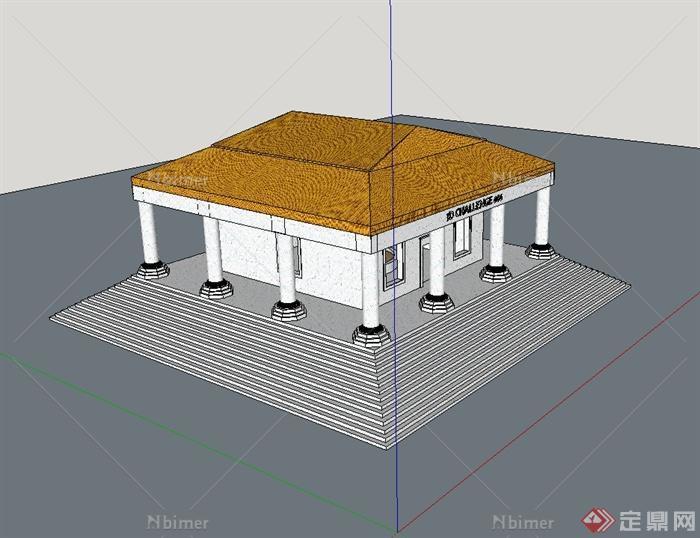欧式风格单层寺庙建筑设计su模型[原创]
