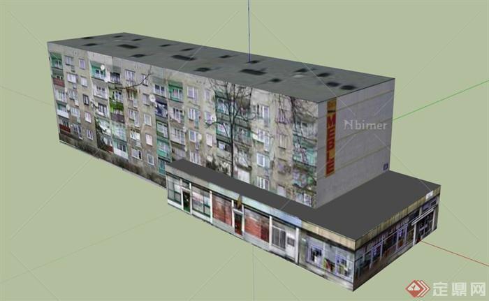 简洁商住楼建筑设计SU模型