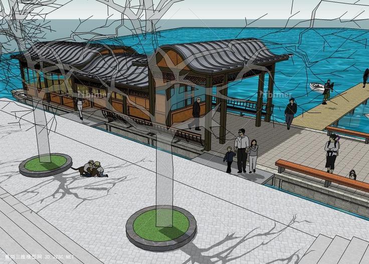 乡镇旅游区游船码头一期工程su模型