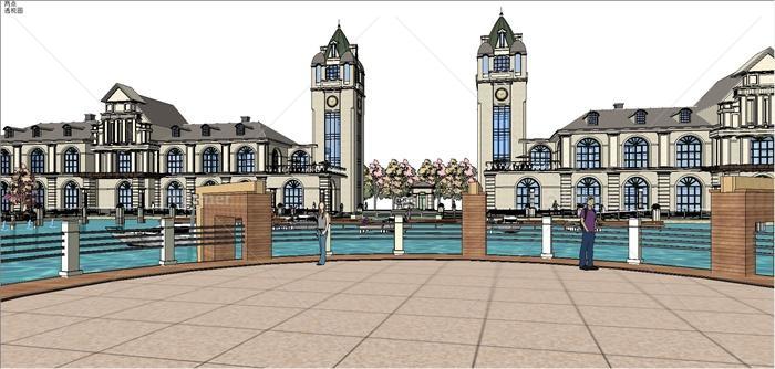 滨湖商业街建筑景观设计SU模型