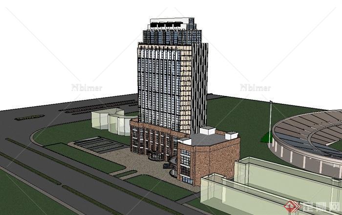 某精致新古典风格高层办公楼建筑设计SU模型[原创