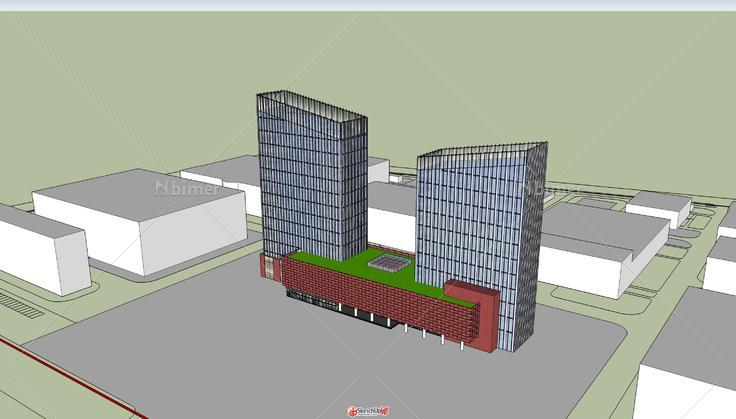 双子塔 高层办公楼 精细模型