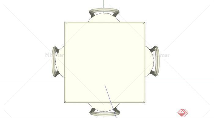 现代正方形四人餐桌设计SU模型