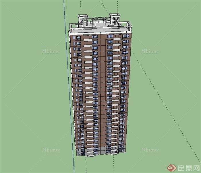 现代风格住宅高层楼建筑设计SU模型[原创]