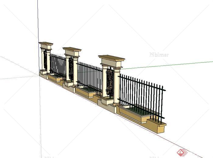 某欧式风格小区围墙栏杆设计su模型[原创]