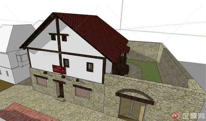 某欧式乡村群落两层住宅建筑设计SU模型