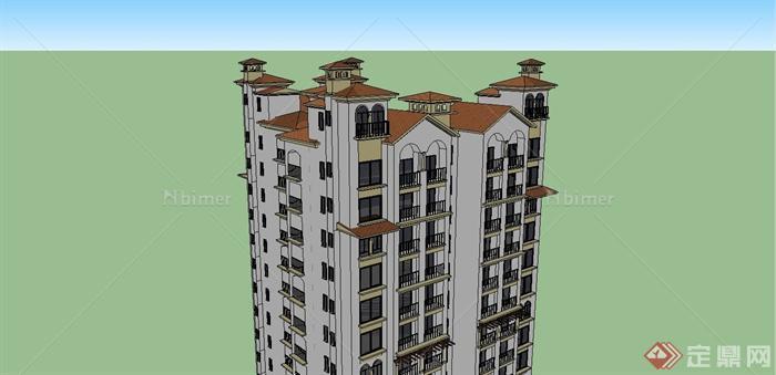 某东南亚风格高层住宅建筑设计SU模型[原创]