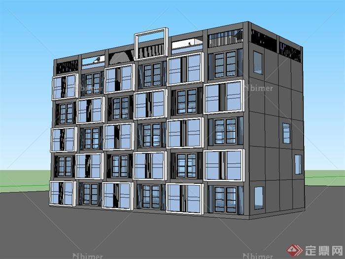 现代中式风格科技园区办公楼建筑楼设计su模型[原