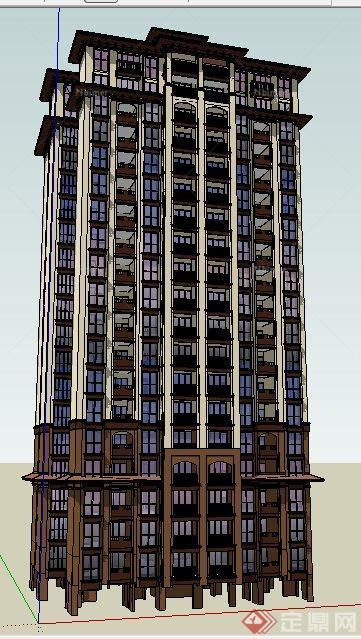 新古典风格高层独栋住宅楼建筑设计su模型
