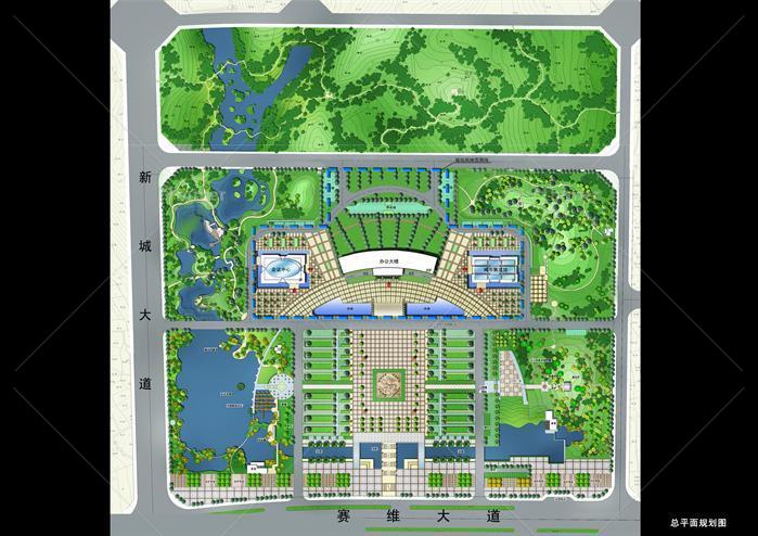 某市办公服务中心建筑景观设计sketchup模型、彩