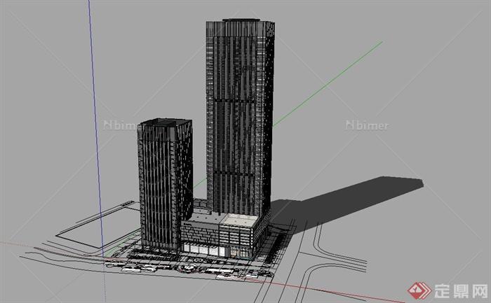 超高层办公、酒店综合体建筑设计su模型[原创]