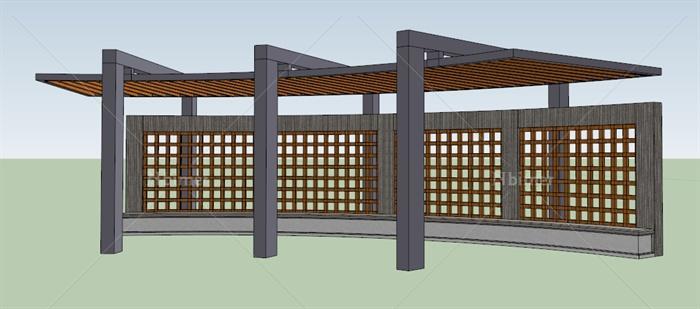 现代风格精致弧形廊架设计su模型[原创]