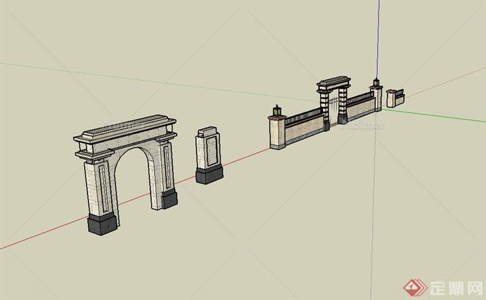 现代风格围栏大门设计su模型[原创]
