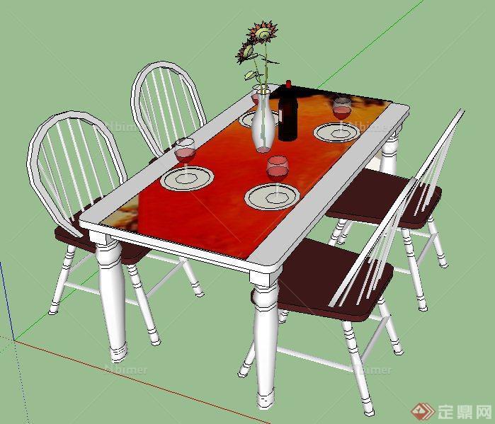 简约现代四人餐桌椅su模型