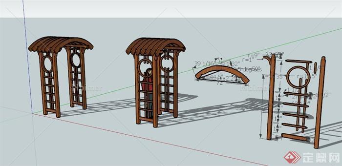 某木制拱形廊架设计SU模型