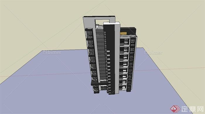 某简约现代风格小高层办公楼建筑设计SU模型[原创