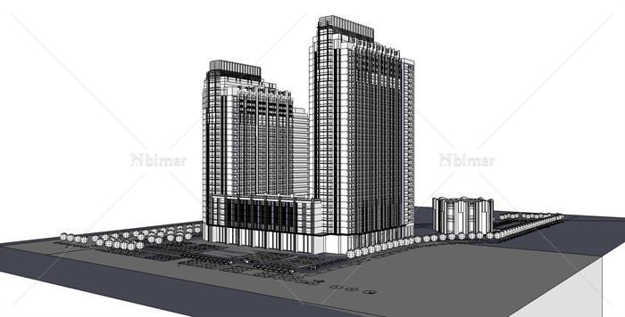 某高层办公楼建筑设计方案（含su模型+cad图纸）