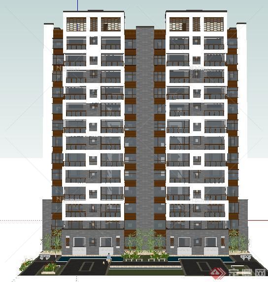 某现代风格14层住宅建筑设计su模型