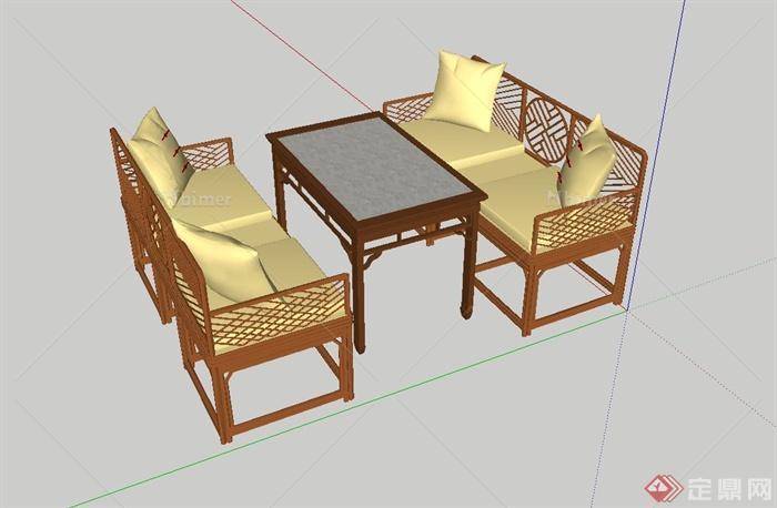 现代中式风格桌椅组合设计su模型