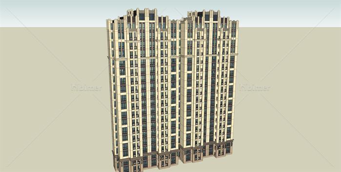 某新古典风格小高层公寓建筑设计方案SU模型[原创