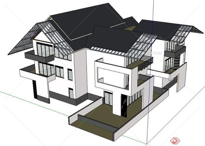 中式别墅建筑设计SU模型