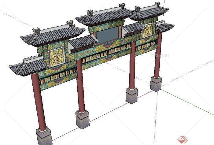 古典中式商业牌坊门廊设计SU模型
