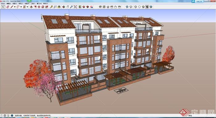 某6层联排住宅楼建筑设计SU模型