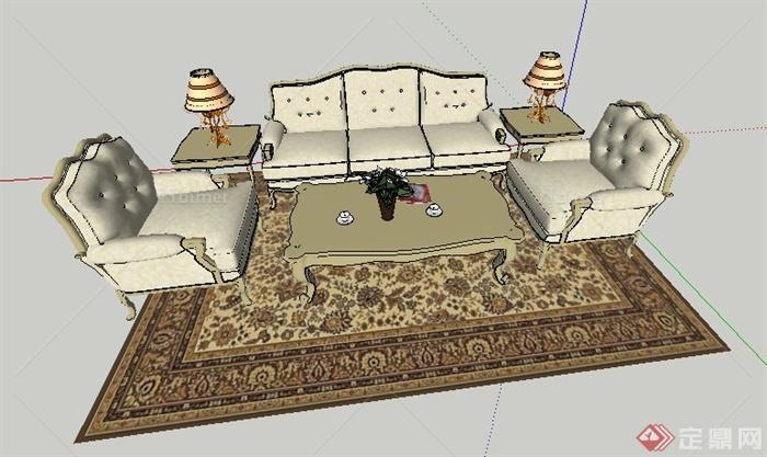欧式家具沙发茶几组合su模型