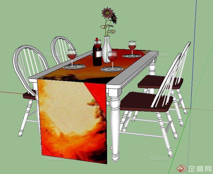简约现代四人餐桌椅su模型